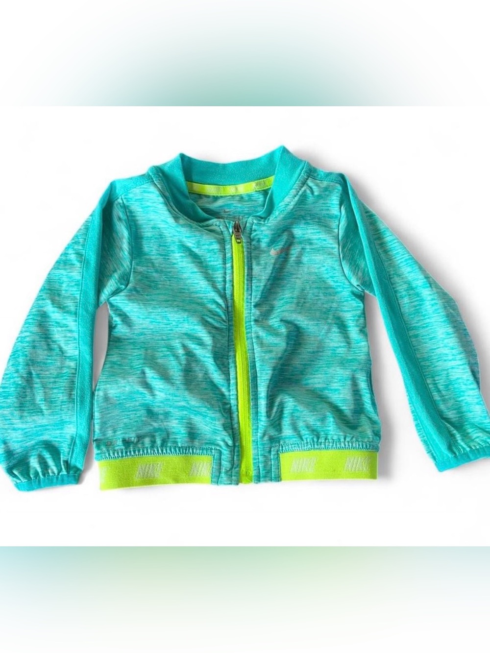 Nike Kids Aqua Zip Swim Rashguard with Neon Lime Trim Lightweight Full Zip